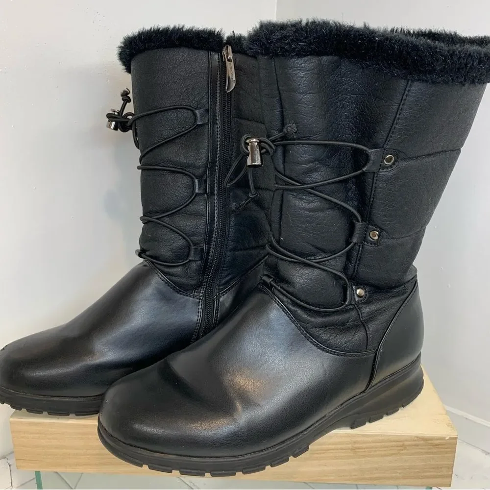 Khombu Bungee Women's Insulated Waterproof Black Leather Boots Size 9